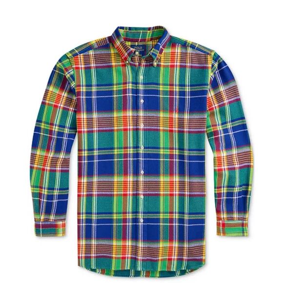 Polo Ralph Lauren NWT Big & Tall Plaid Brushed Flannel Shirt Green/Blue XLT